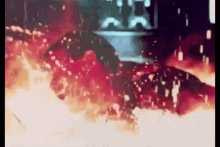 a person is surrounded by flames and smoke in a painting .