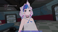 a screenshot of a video game shows a girl with a unicorn haircut