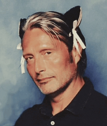a man wearing cat ears and bows on his head