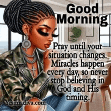 a good morning message with a picture of a woman praying