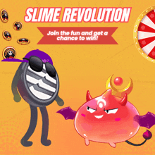a poster for slime revolution shows a devil and a watch