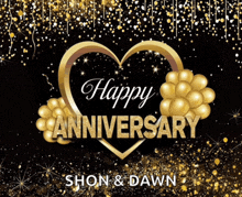 a happy anniversary card with a heart and balloons