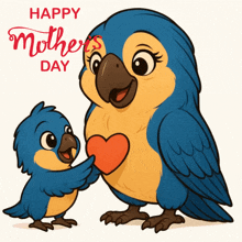 a happy mother 's day greeting card with two birds and a heart