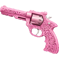 a pink revolver with a floral design on the handle
