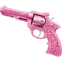 a pink revolver with a floral design on the handle