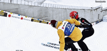 a man wearing a yellow jacket with the number 29 on the back