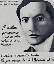a black and white photo of francisco grandmontagne with spanish writing