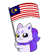 a cartoon cat is holding a flag with the letter b on it
