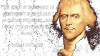 a drawing of james jefferson with a quote on the bottom right
