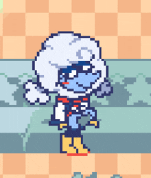 a pixel art of a cartoon character with a white hair