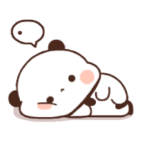 a cartoon panda bear is laying on its back with a speech bubble above it .