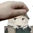 a hand is petting a cartoon character 's head in a pixel art style .