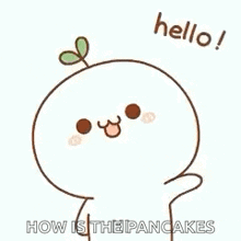 a cartoon character with a plant growing out of it 's head is saying hello .