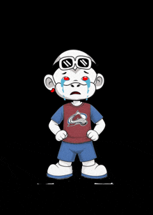 a cartoon character is crying and wearing a shirt that says colorado avalanche