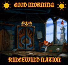 a video game screen says good morning rincelwind nation