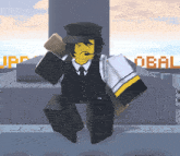 a cartoon character is standing in front of a sign which says deal
