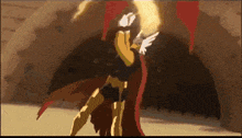 a cartoon drawing of a woman with wings and a cape