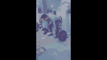 a man is doing squats with a barbell in a gym