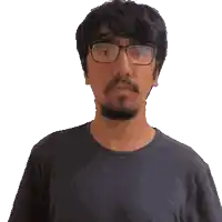 a man with glasses and a beard has his mouth open