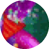 a pixelated image of a colorful circle with a green border