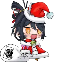 a drawing of a person wearing a santa hat and holding a bag