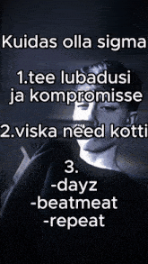 a black and white photo of a man with the words " kuidas olla sigm "