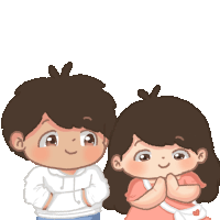 a boy and a girl with a heart above their heads