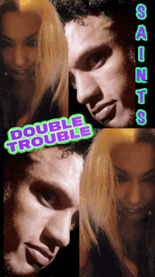 a poster of a man and a woman with double trouble written on it
