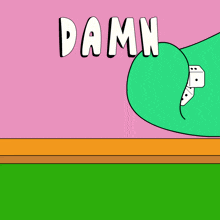 a pink and green background with the word damn above two dice