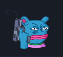 a cartoon of a bear holding a gun with its mouth wide open