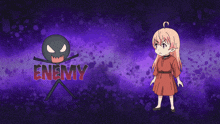 a cartoon of a girl fighting a stick figure with the word enemy written above her