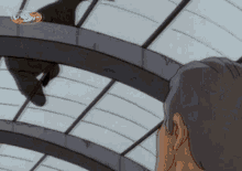 a cartoon of a man standing on a roof with a usf logo on the bottom right