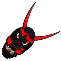 a cartoon drawing of a man wearing a devil mask