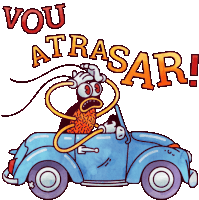 Worried Cockroach In Car Says I'Ll Be Late In Portuguese Sticker - Oscaris Coming Vouatrasar Google Stickers