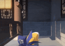 a cartoon character is wearing a blue hat that says ' i love you '