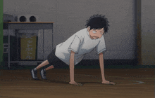 a man is doing push ups in front of a sign that says pet bottles