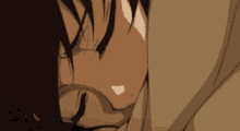 a close up of a person 's face with a tear coming out of it