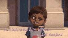 a cartoon boy with the words " just look at this little pathetic picked last face " on the bottom