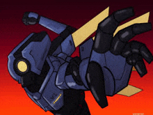 a cartoon drawing of a robot flying in the air with a red background