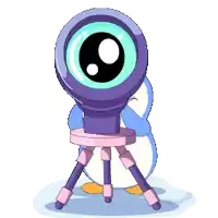 a cartoon penguin is looking through a telescope with a big eye