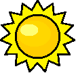 a cartoon drawing of a yellow sun with orange rays