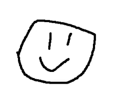 a black and white drawing of a smiling face on a white background
