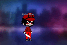 a cartoon character named kellen mem is holding a large knife