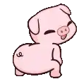 a cartoon pig is standing on its hind legs with its eyes closed and its tongue hanging out .