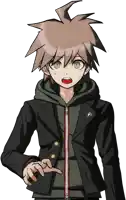 a cartoon character with brown hair and a black jacket