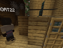 a person in a minecraft game is standing in front of a sign that reads dat22