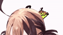 a close up of a girl 's head with a yellow butterfly on it
