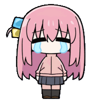 a cartoon of a girl with pink hair crying with her eyes closed