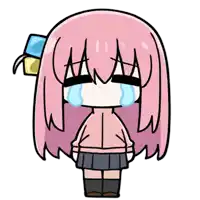 a cartoon of a girl with pink hair crying with her eyes closed