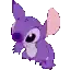 a pixel art of a purple stitch with pink ears and eyes .